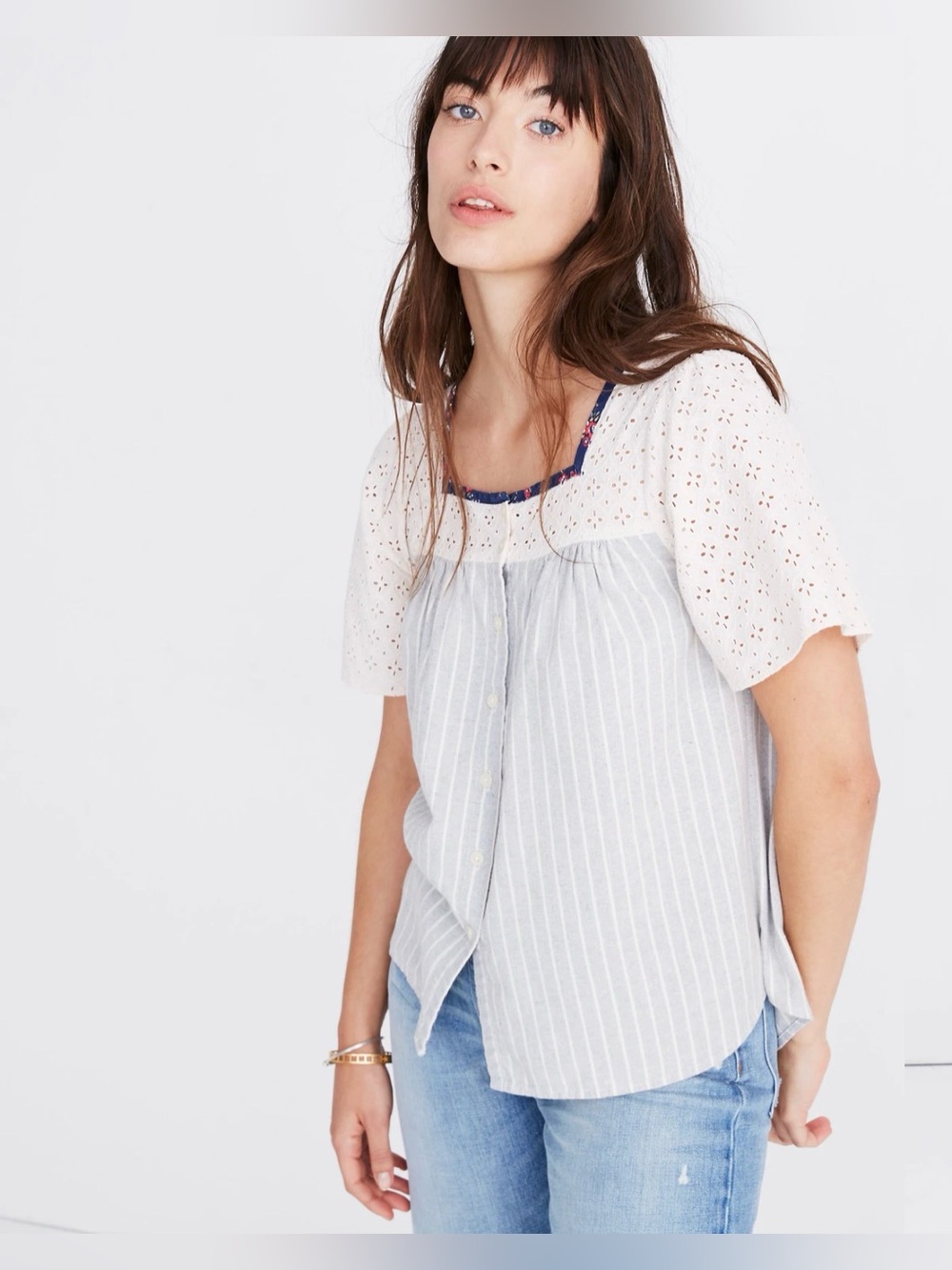 Madewell x The New Denim Project Patchwork Butterfly Top, Size XS